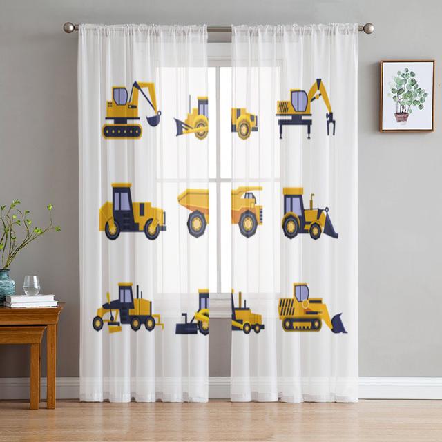 Car Vehicle Road Sign Sheer Curtain For Living Room Bedroom Kitchen Modern Tulle Window Treatment Home Decor