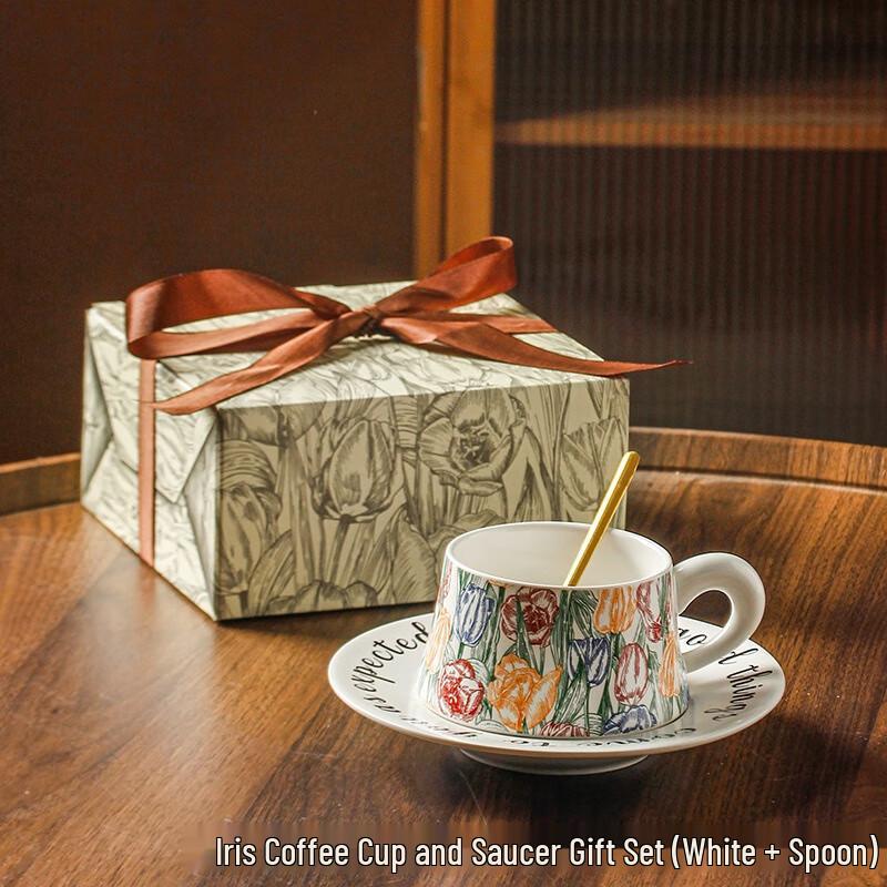 Zhiyue Vintage Floral Ceramic Coffee Cup and Saucer Set