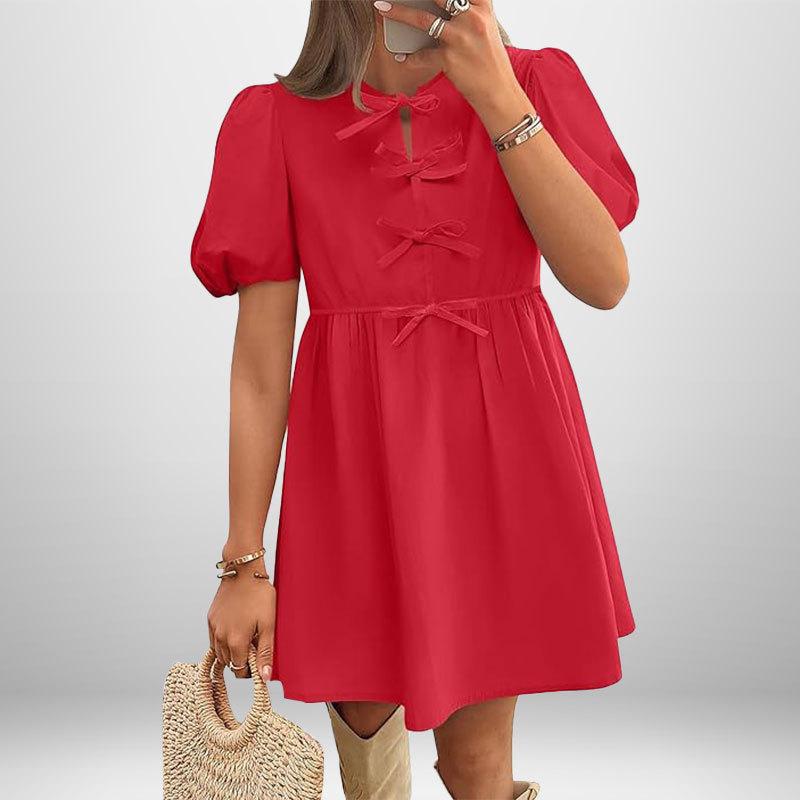 

New Spring Style Elegant and Fashionable Solid Color Puff Sleeve Dress 3XL синій