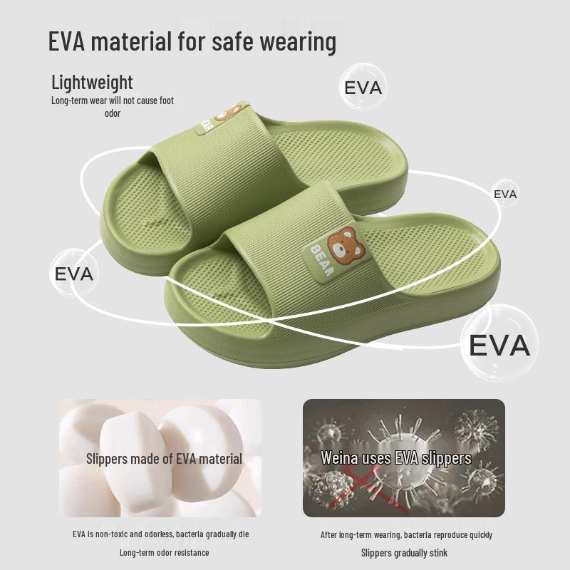 New Summer Thick-Soled Non-Slip Cute Bear Slippers for Women, Soft EVA Home & Outdoor Slippers for Men