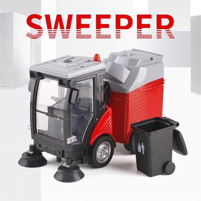 Alloy Sweeper Model Diecast Road Cleaning Refuse Bin Classification Sanitation Vehicles Car Model Sound and Light Kids Gifts