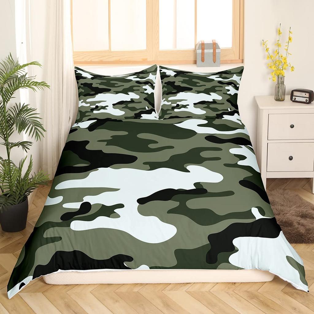 Armee Bettbezug-Sets für Teenager Erwachsene Queen Bettdeckenbezüge Leichtgewichtige Daunen Zimmerdekor 2 Kissenbezüge 1 Bettbezug Keine Bettdecke
