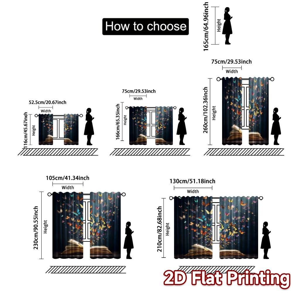 2pcs, 2D FLAT PRINTING Curtains (Without Rod) Butterfly Tales Light Filtering Chic Curtains Polyester Curtains Decorations
