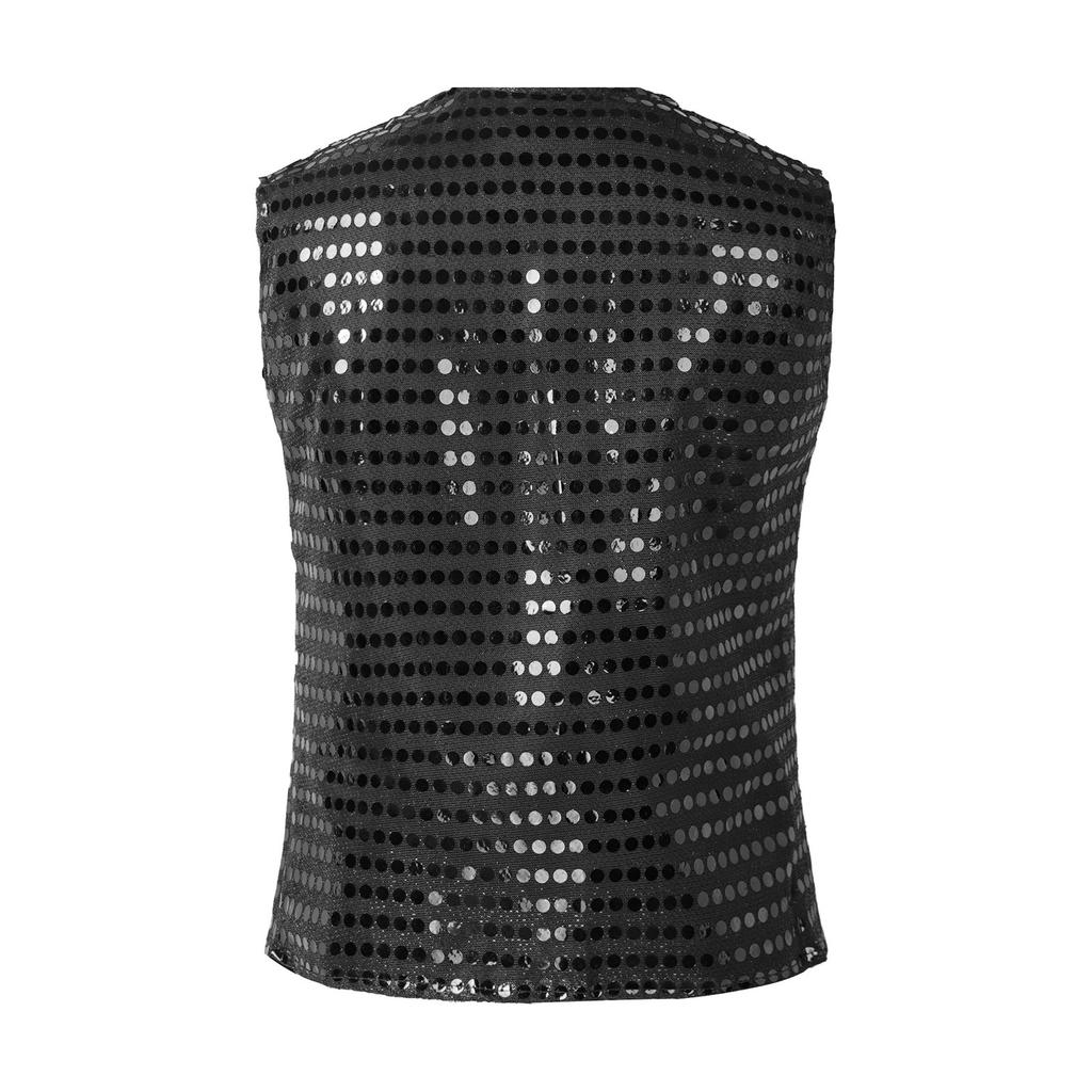 Gilet Senza Maniche con Paillettes per Bambini Unisex Design Scollo a V Chiusura a Bottoni Colore Unico Top da Esibizione