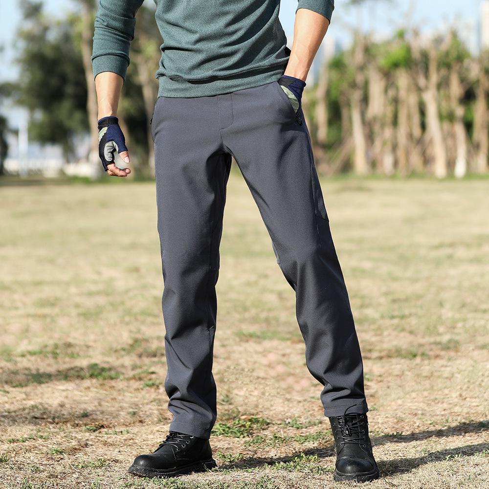 Men's Autumn/Winter Outdoor Windbreaker Softshell Pants - Fleece-Lined, Warm, Breathable, Straight-Leg Design.