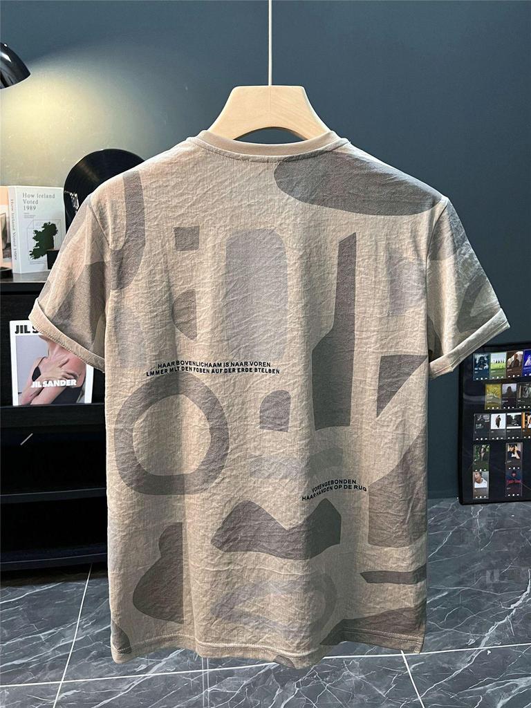 Men's Ultra-Thin Hip Hop Letter Print Short Sleeve T-Shirt, Summer 2024 Korean Style