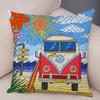 Pillowcase Happy Camper Cartoon House Travel Car Cushion Cover Sofa Home Super Soft