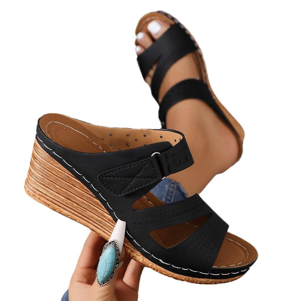 Grenzüberschreitende Sommer 2024 Damen Keilabsatz Sandalen - Dicksohlig, Rundspitze, Übergröße Mode
