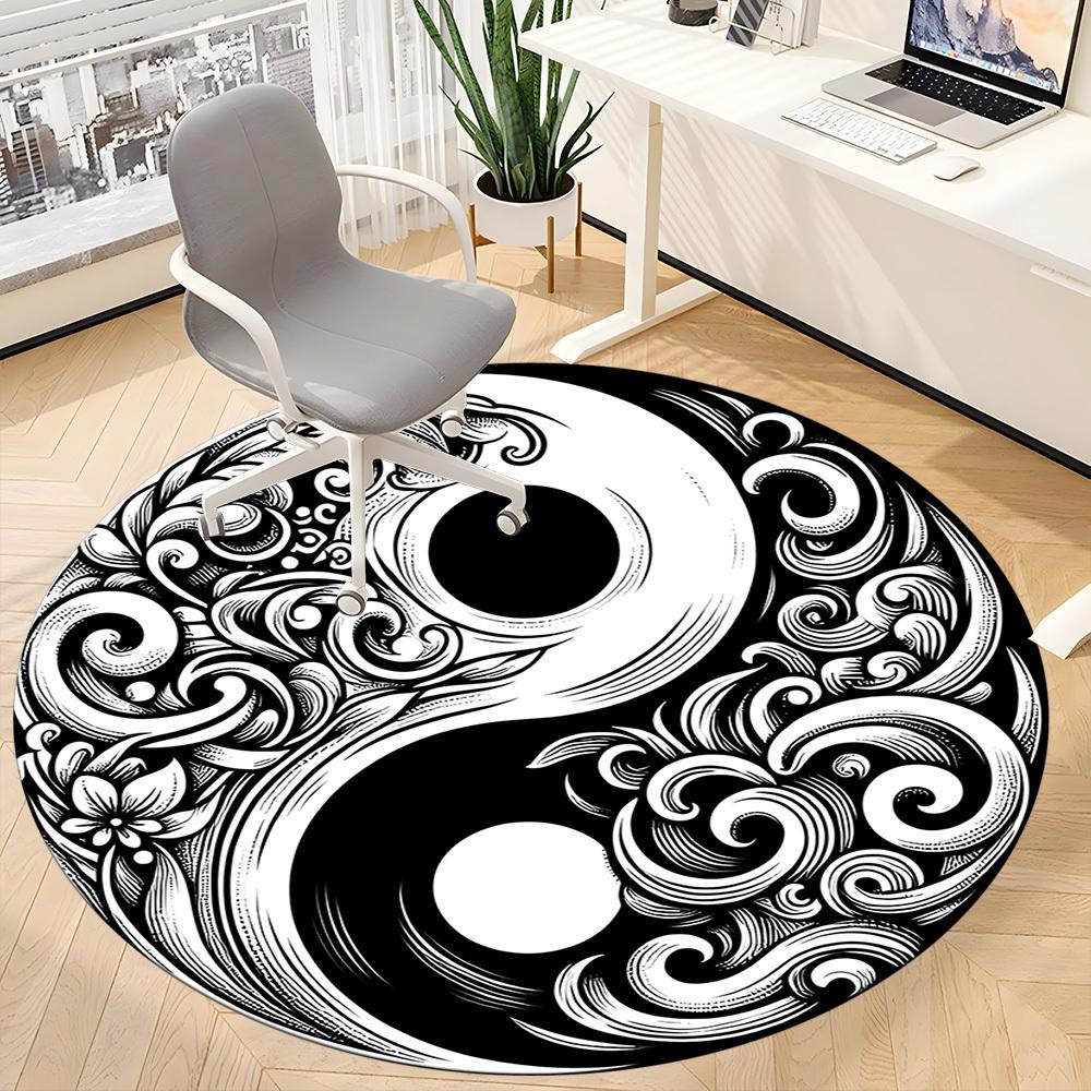 1pc Yin Yang Symbol Carpet, Round Non Slip Durable Large Size Office Carpet, Suitable for Office
