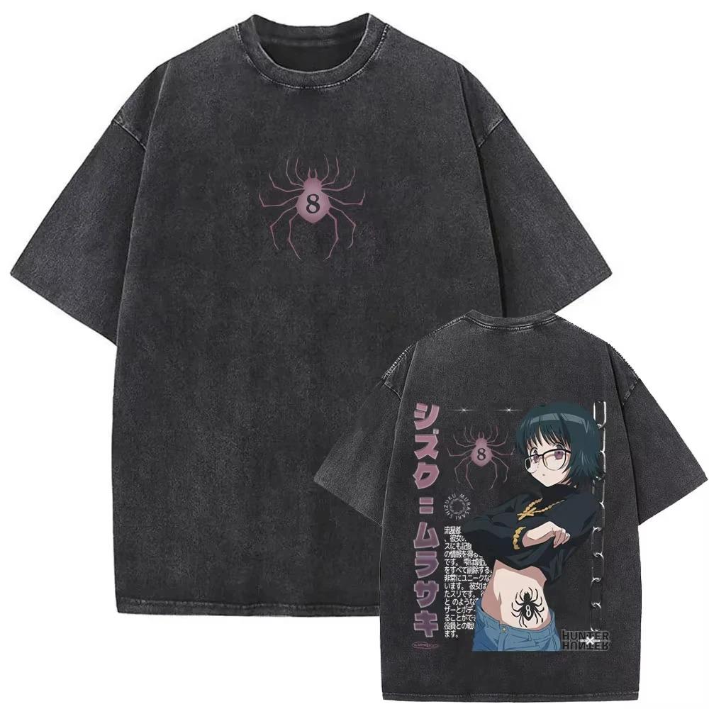 Vintage Washed Oversized Short-Sleeve T-Shirt Featuring Hunter x Hunter Main Characters Group Art, Series Logo and Japanese Title Graphic Print