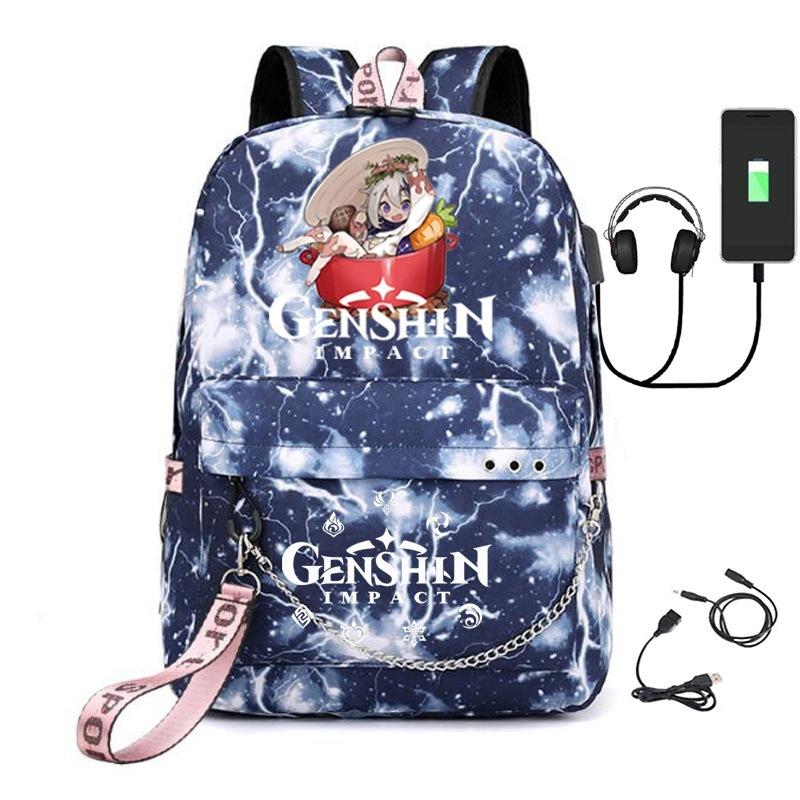 Printed Iron Chain Usbgenshinimpact Yuanshen Backpack Leisure Middle School Student Travel School Bag