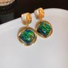 Vintage Green Geometric Rhombus Round Earrings Women Fashion Rhinestone Stud Earrings for Party Wedding Jewelry Accessories