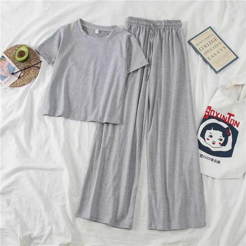 Women's 2025 Korean Style Casual Summer Sportswear Set: Short Sleeves & Wide-Leg Pants Two-Piece