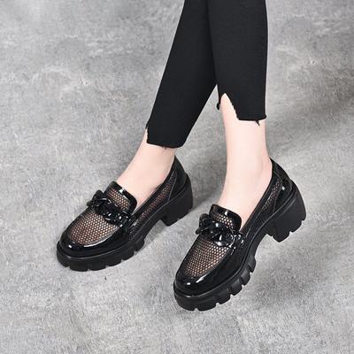 Siateczkowe buty muffin damskie buty na platformie z miękkiej skóry nowe buty na grubym obcasie siateczkowe buty damskie letnie puste małe pojedyncze buty sandały
