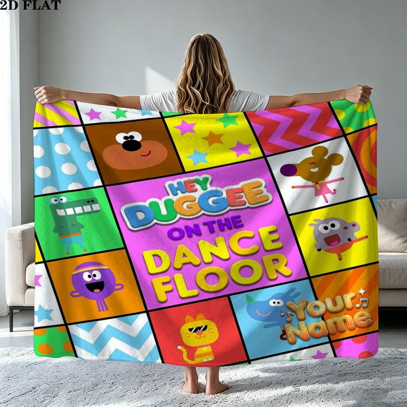 1PC Hey Duggee Custom Name Patterned Flannel Blanket Suitable For All Seasons for Home Decor Warmth and Comfort Gifts Holiday Present