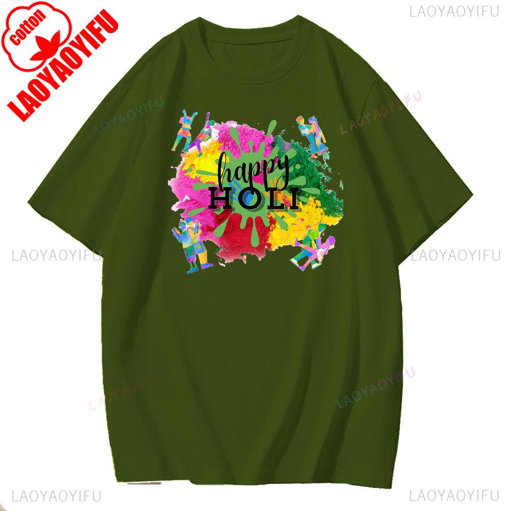 Holi Celebration Graphic TShirt Spring 2025 Streetwear Short Sleeve Unisex Fashion for Youth Adults Hindu Festival of Colors