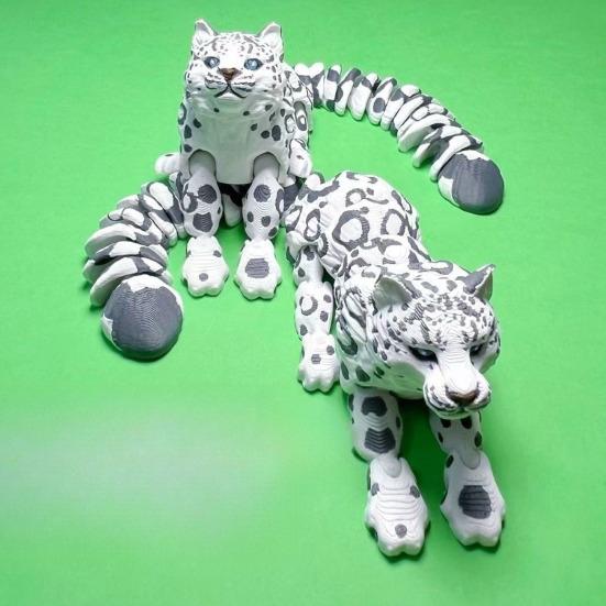 3D Printed Snow Leopard Figurine Figure Stress Relief Movable Joints Leopard Wild Animal Fidget Toy Home