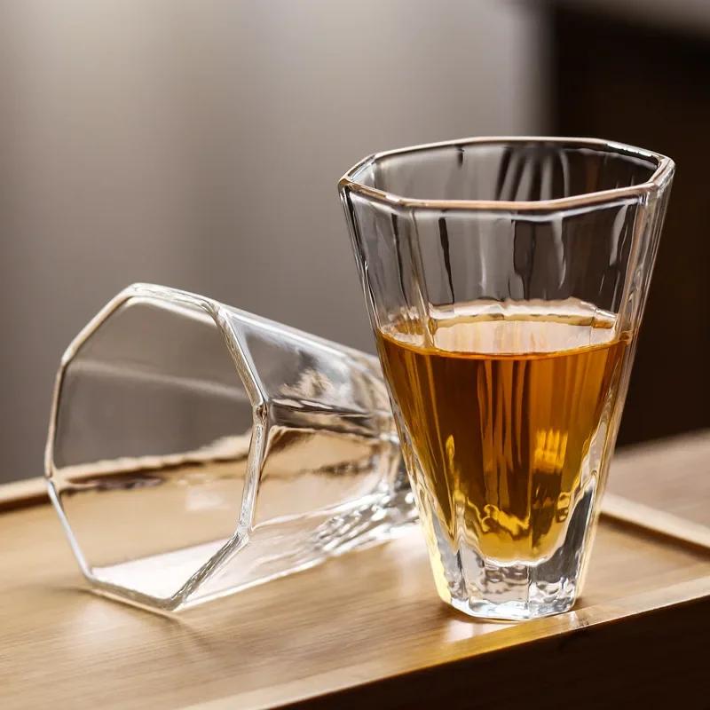 1 Piece 60ml 80ml Heat Resistant Kong Fu Master Tea Cup Small Capacity Vertical Texture Thick Sake Soju Tasting Glass Drinkware