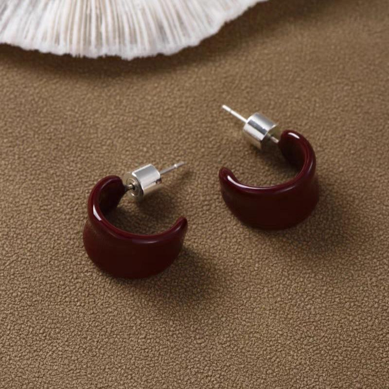

Enamel Small C Hoop Earrings, 925 Silver Posts, Multi-Color Minimalist Design светло-коричневого