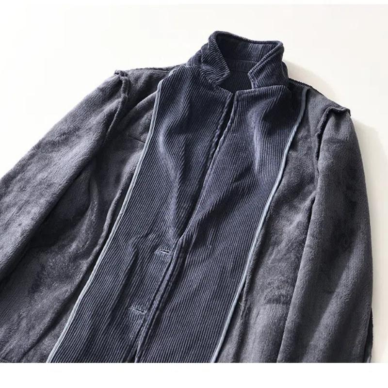 Warmer Mantel für Herbst und Winter für Herren, britische Anzüge und Blazer, Cord-Fleecejacke, einfarbig, einfacher Stil, dicke Jacken