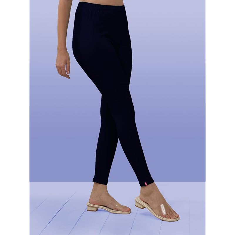 Lyra Women Solid Premium Cotton Ankle Length Leggings | Mid-Waist | Fashionwear L