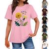 Ladies' Loose Comfortable Casual Fashionable Plant Flower Printed Round Neck Short Sleeved Shirt