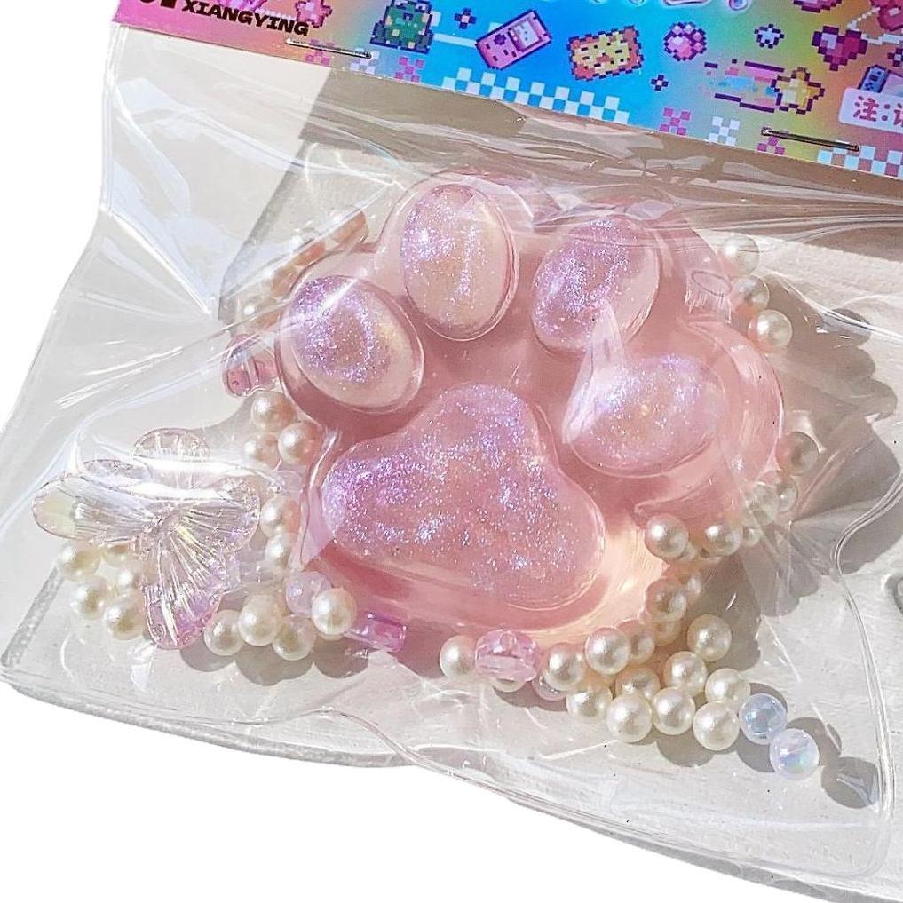 Transparent Jelly Crystal Cat Paw Squeeze Toy - Cute Decompression Slime for Girls