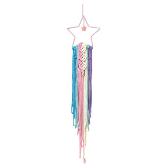 Woven Wall Hanging Wall Decoration with Long Tassel- White Cotton Handmade Home Decor Art Craft for Bedroom Dorm Garden