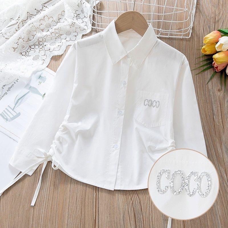 Meisjestrui met lange mouwen: Preppy-stijl kinder overhemd van 100% katoen met witte kraag