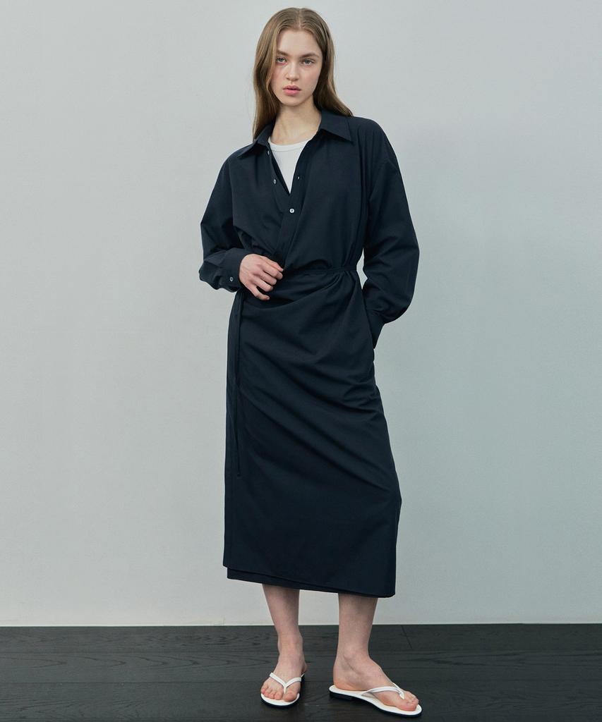 IHR Wrap Shirt Dress / Dark Navy