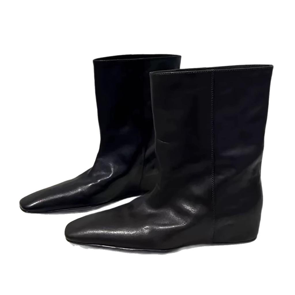 Cowhide version~ retro niche square head inner height-increasing sleeve short boots women's autumn and winter mid-tube boots Chelsea Martin boots