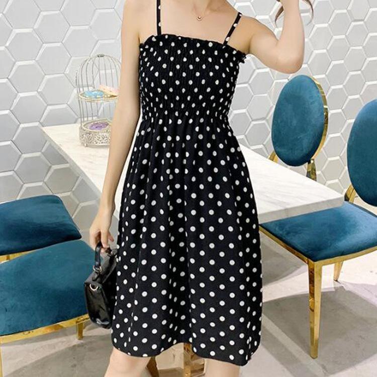 2023 Sommer Blumenbedrucktes Chiffon Mini Kleid Damen Lässig Mode Spaghetti Träger Ärmellos Elastisches Hochtaillenkleid