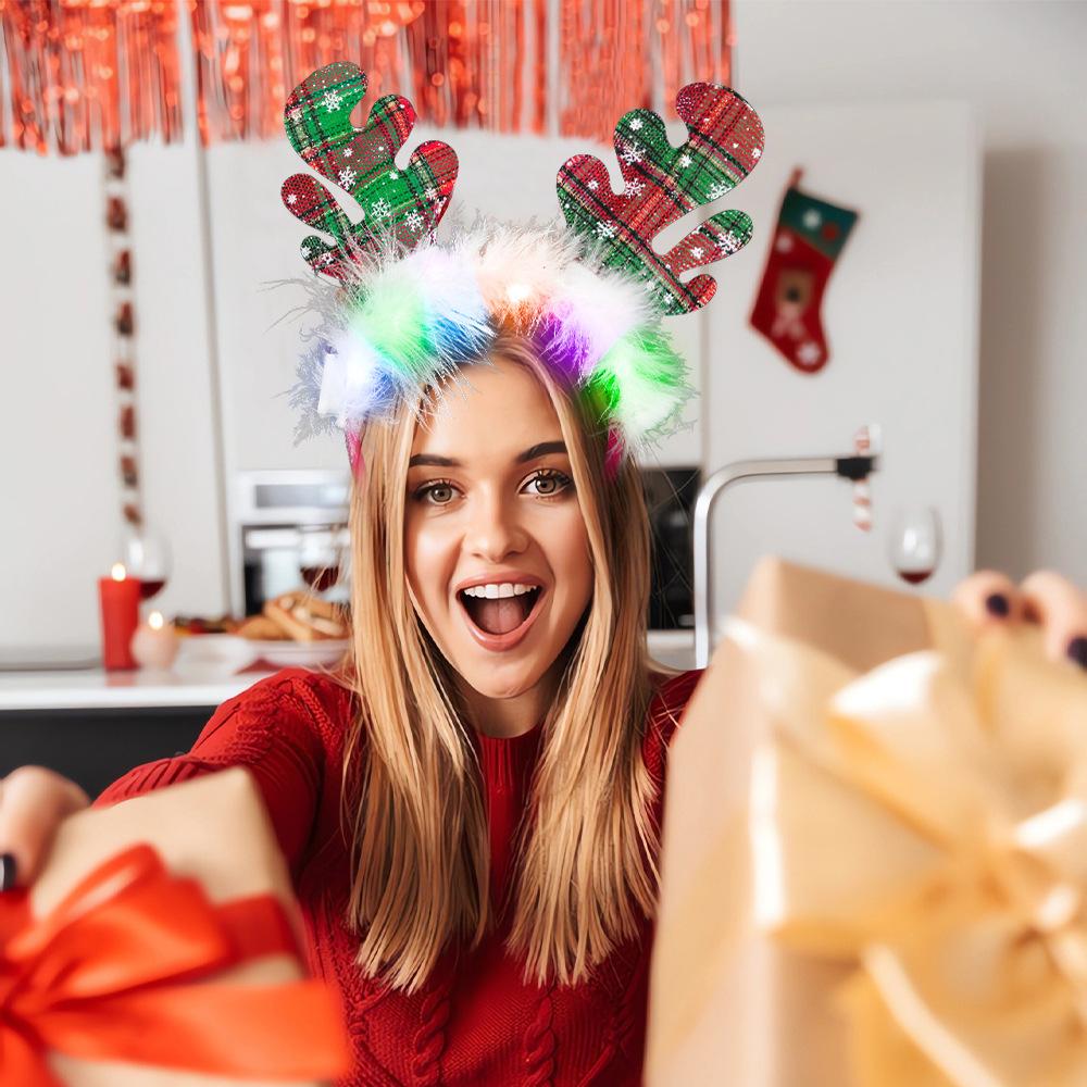 LED LED Christmas Headband Antlers Xmas Tree Snowflake Hair Band  Flashing Toy