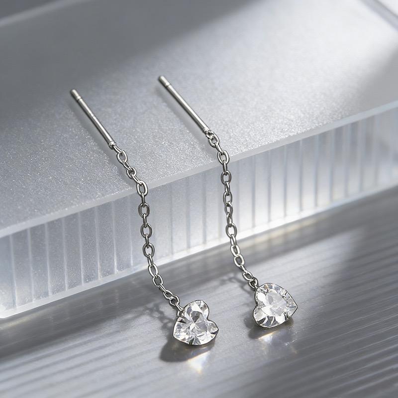 925 Sterling Silver Earrings For Women Trendy Geometric Zircon Long Chain Earring Jewelry Prevent Allergy Party Gift Accessories