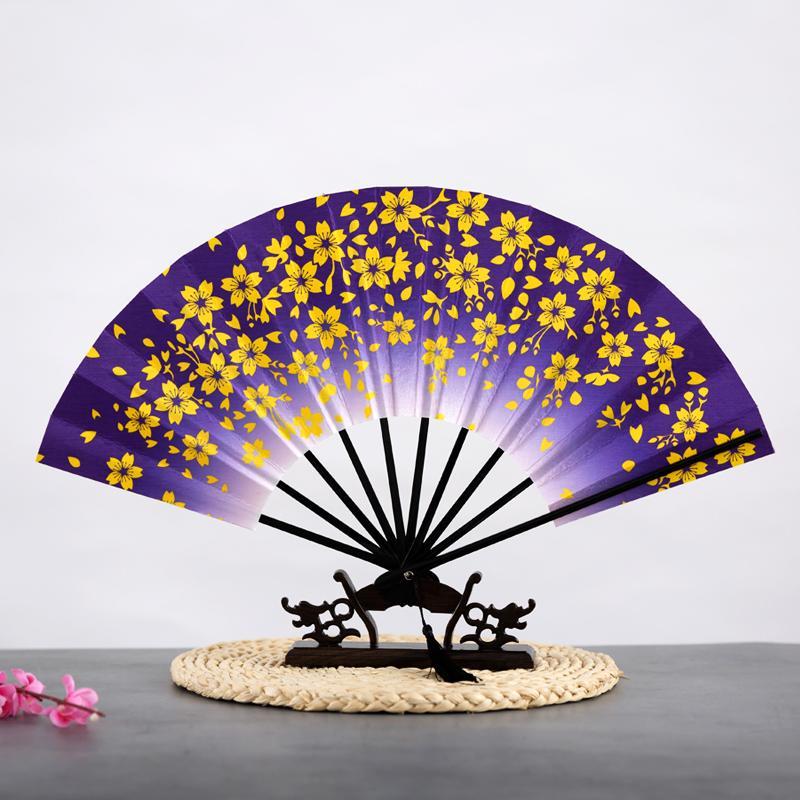 Ancient Chinese Style Golden Portable Folding Fan Bamboo Ribs Japanese Decor Stage Fan Girl Hanfu Dance Performance Hand Fan
