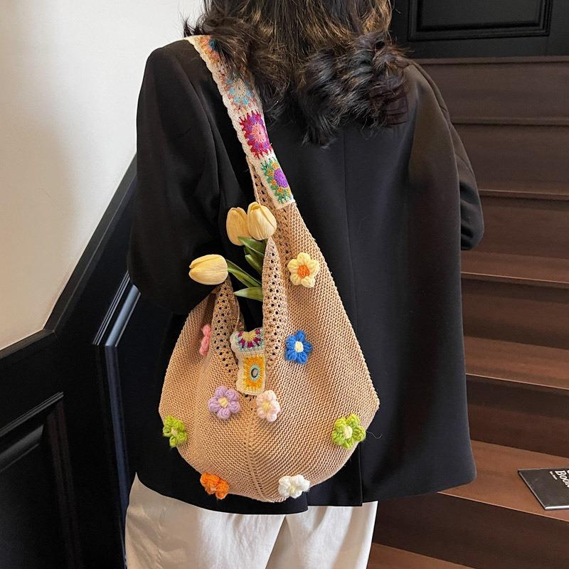 Tasche mit großer Kapazität Damen neue trendige Mode gewebte Schultertasche Tragetasche mit großer Kapazität Strohtasche