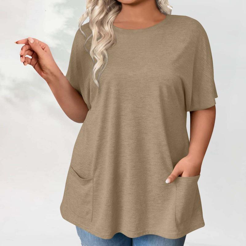 New Summer Women's Plus-size Casual Short-sleeved Loose Solid-color T-shirt