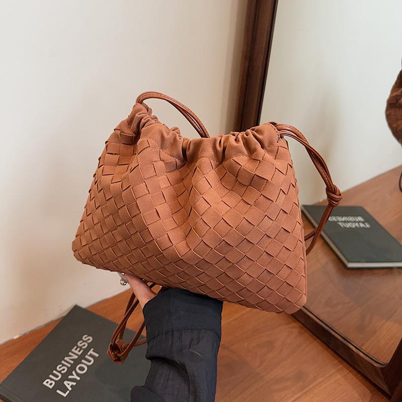 Τσάντα ώμου με κορδόνι περίσφιξης, πλεκτή, για γυναίκες, καλοκαιρινή, απλή τσάντα, απλή τσάντα messenger για μετακινήσεις