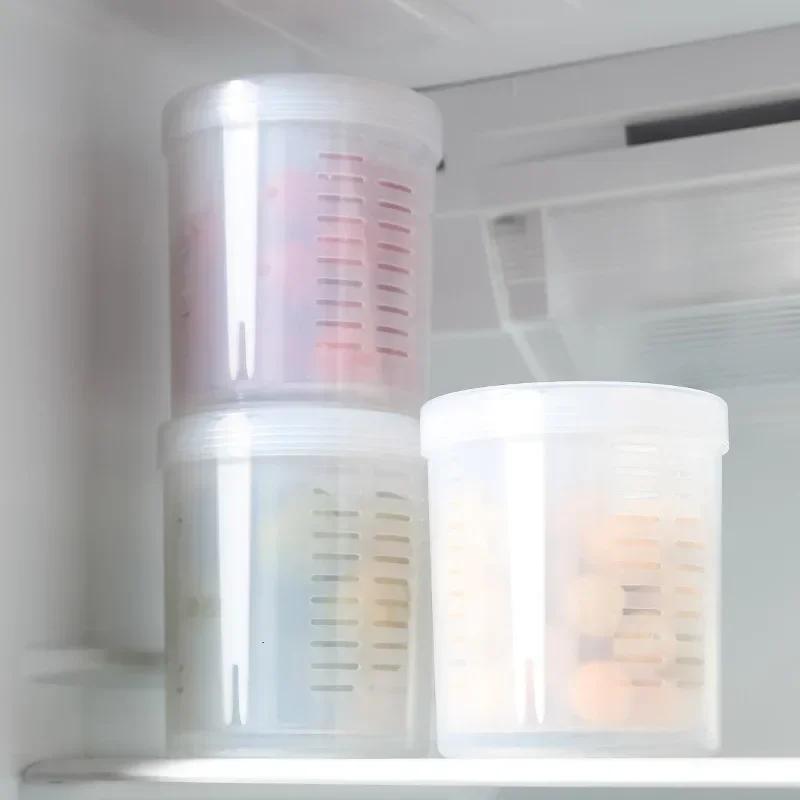 Kitchen Transparent Storage  Box Portable Fruit Storage Container Set with Fork Drainer for Lunch Refrigerator Food Preservation