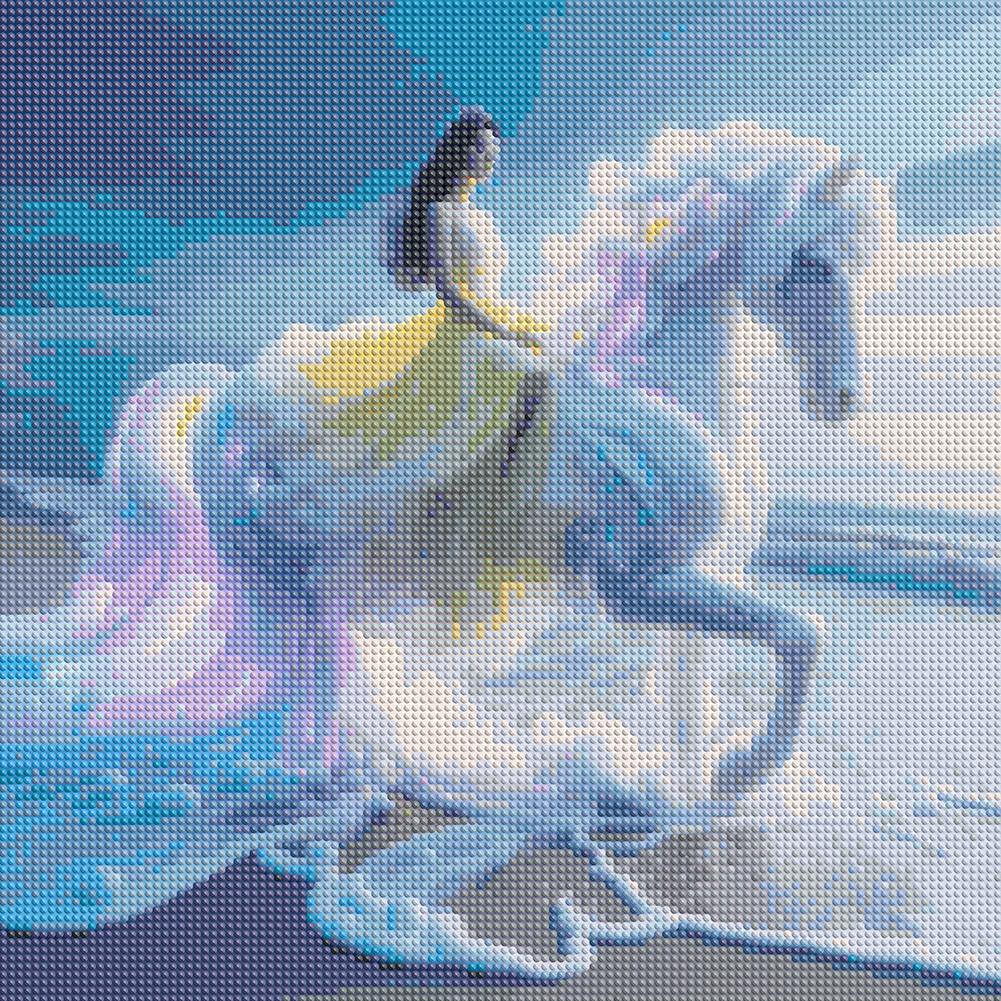 Beach Girl 5D DIY Full Drill Round Diamond Painting Kit for Home Wall Decor