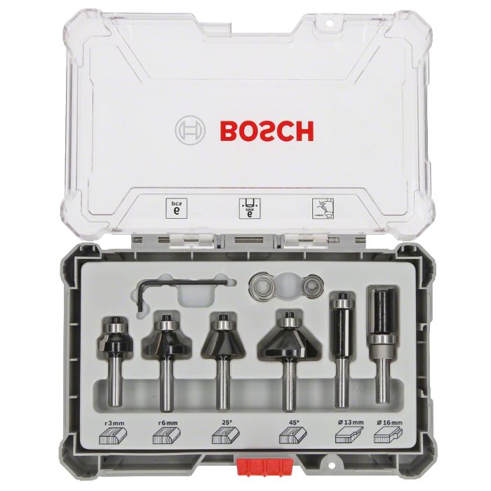 Set of 6 Bosch 6 Mm Shank Router Bits for Trimming/chamfering/rounding - 2607017468