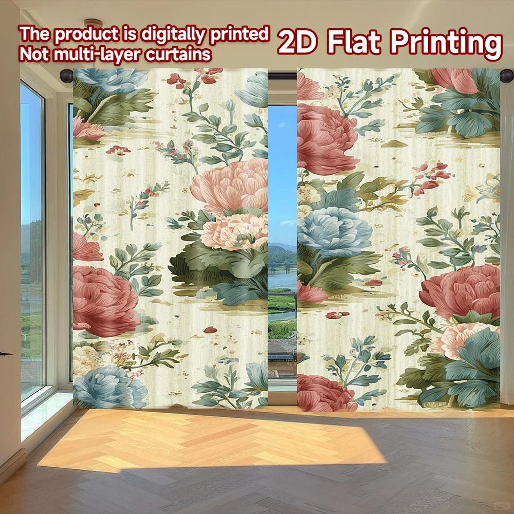 

Set Of 2 Flat Printing Curtains Without Rod Floral Spring Garden Design Saint Patrick Is Day Festival Creative Curtain Polyester W100*H70(CM)-Grommet top&2PCS