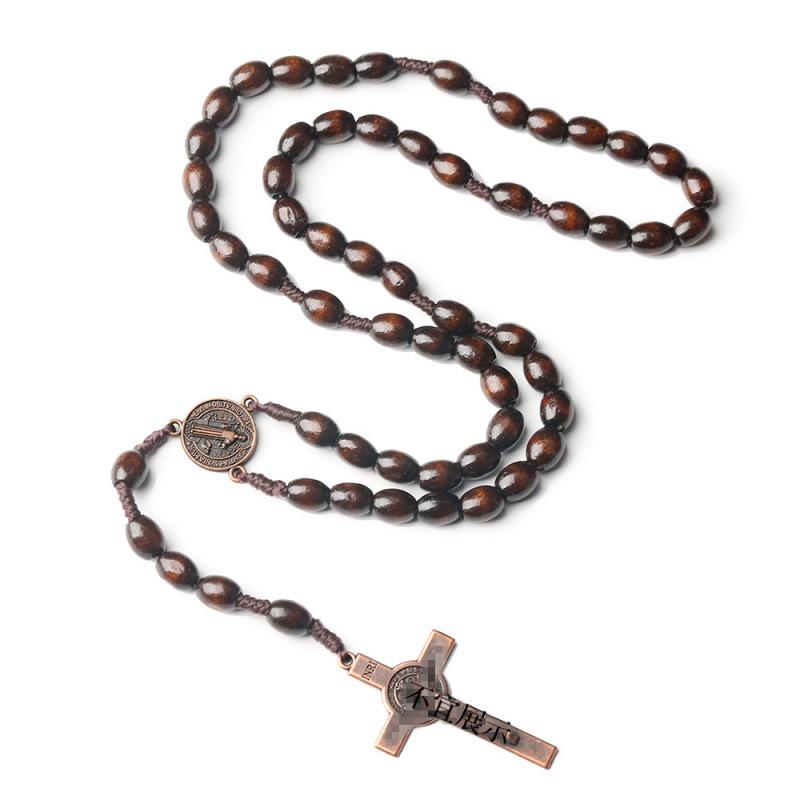 In Stock: Natural Cross Rosary Pendant - European & American Design Rosary Cross Ornament