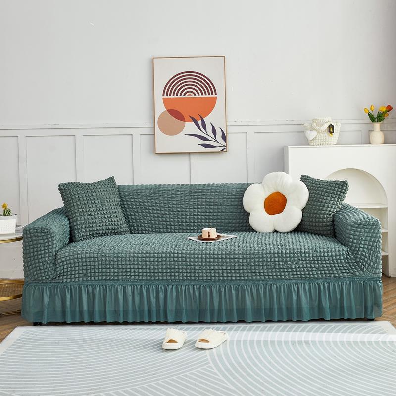 Dekorative Seersucker Ohrensessel-Überwurf mit elegantem Rock Weiche dehnbare Sesselhülle Waschbarer Möbelschutz für Sofa