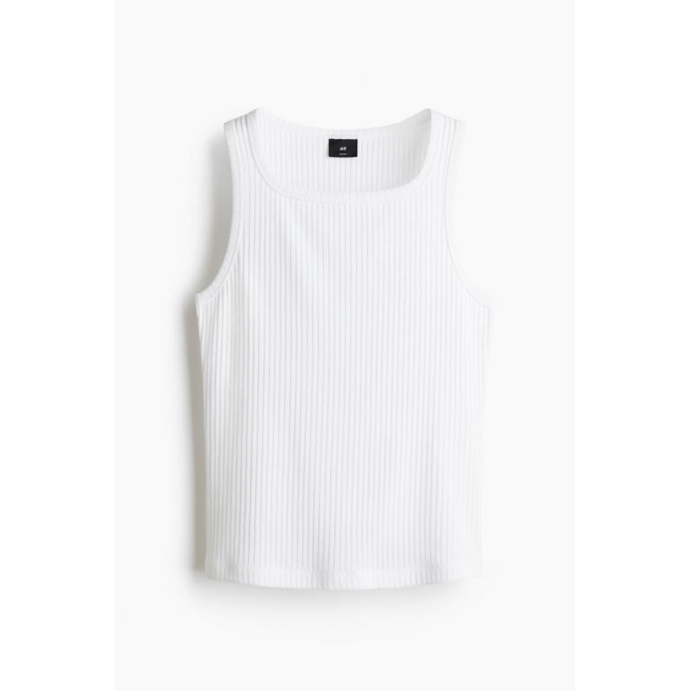 H M sliM Fit Ribbed Sleeveless Top wHite