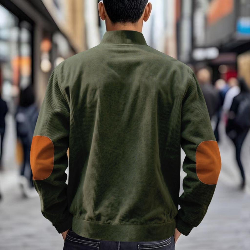 Men's Vintage Corduroy Casual Jacket - Stand Collar Zippered Colorblock Loose-Fit Baseball Jacket