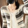 Women S Striped Knit V Neck Cardigan Long Sleeve Casual Outerwear