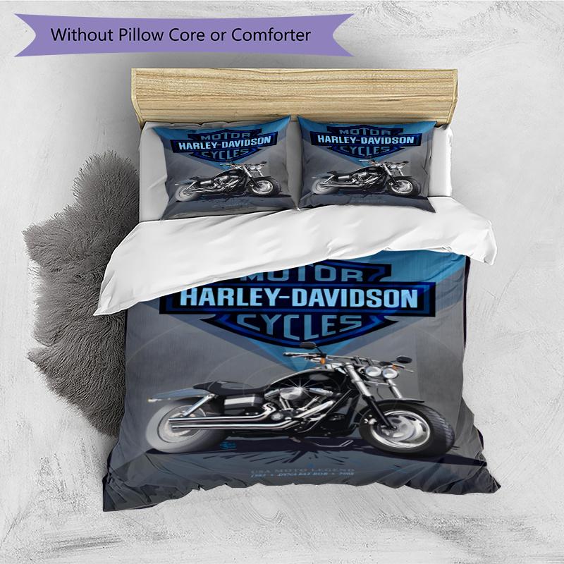 3pcs Duvet Cover Set (1*Duvet Cover + 2*Pillowcase, Without Core), Harley Davidson Print Bedding Set, Bedroom Decor, All‑Season, Gift