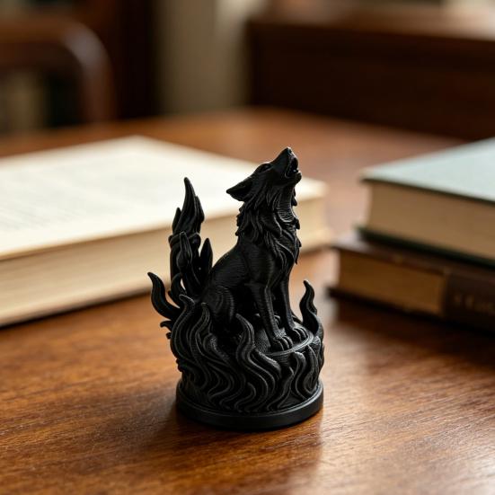 3D Printed Wolf Heart Sculpture Dark Flame Symbolic Decor with Hardcore Aura, PLA  Eco-Friendly Office Statue Home Decor for Living Room & Shelf