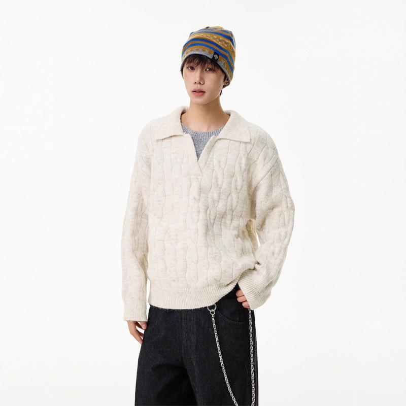 

Unisex Army Green V-Neck Cable Knit Sweater – Winter American Lazy Style, Trendy and Loose Wool Knitwear. XL бежевий